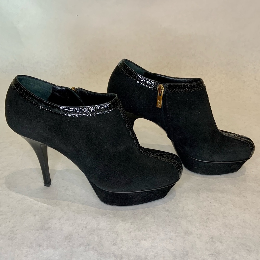 Yves Saint Laurent Tribute black suede platform stiletto ankle boots NIB